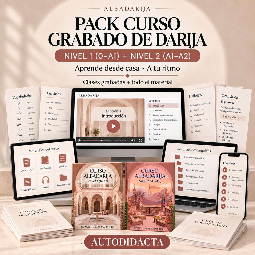 Pack Curso Grabado de Darija — Niveles 1 y 2 · De Cero a A2