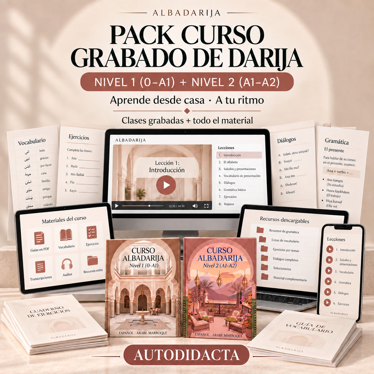 Pack Curso Grabado de Darija — Niveles 1 y 2 · De Cero a A2
